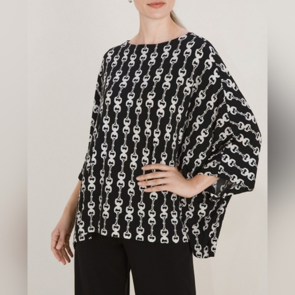 Chico's Bit & Bridle Bateau Neck Relaxed Top L/ XL ~ Resort - Travel - Classic